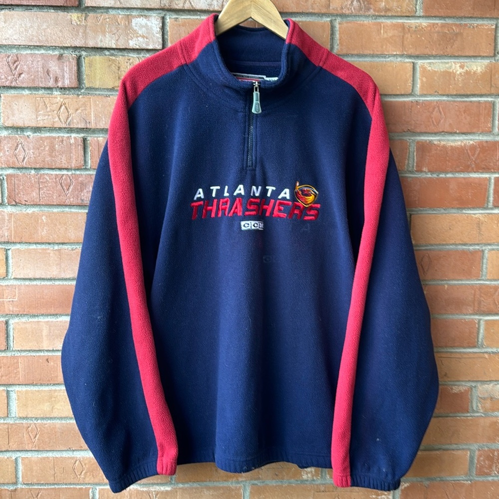CCM Navy and Red Atlanta Thrashers Half-Zip Fleece Pullover